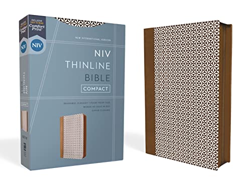 Niv, Thinline Bible, Compact, Leathersoft, Brown/White, Zippered, Red Letter, Comfort Print by Zondervan, Imitation Leather book cover