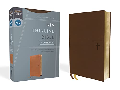Niv, Thinline Bible, Compact, Leathersoft, Brown, Red Letter, Comfort Print by Zondervan, Imitation Leather book cover
