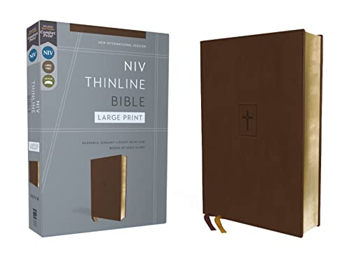Niv, Thinline Bible, Large Print, Leathersoft, Brown, Red Letter, Comfort Print by Zondervan, Imitation Leather book cover