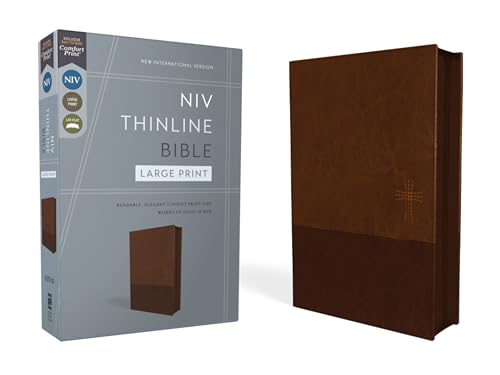 Niv, Thinline Bible, Large Print, Leathersoft, Brown, Zippered, Red Letter, Comfort Print by Zondervan, Imitation Leather book cover