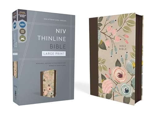 Niv, Thinline Bible, Large Print, Leathersoft, Floral, Zippered, Red Letter, Comfort Print by Zondervan, Imitation Leather book cover
