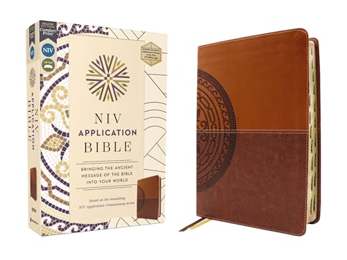 NIV Application Bible, Leathersoft, Brown, Red Letter, Thumb Indexed, Comfort Print: Bringing the Ancient Message of the Bible Into Your World by Zondervan, Imitation Leather book cover