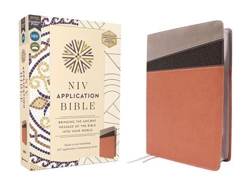 NIV Application Bible, Leathersoft, Coral/Gray, Red Letter, Comfort Print: Bringing the Ancient Message of the Bible Into Your World by Zondervan, Imitation Leather book cover