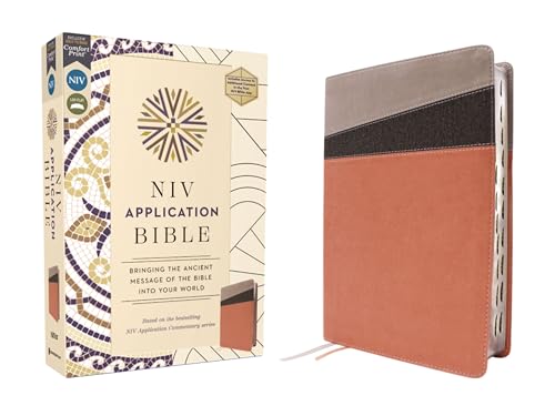 NIV Application Bible, Leathersoft, Coral/Gray, Red Letter, Thumb Indexed, Comfort Print: Bringing the Ancient Message of the Bible Into Your World by Zondervan, Imitation Leather book cover
