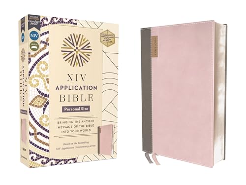 NIV Application Bible, Personal Size, Leathersoft, Pink/Gray, Red Letter, Comfort Print: Bringing the Ancient Message of the Bible Into Your World by Zondervan, Imitation Leather book cover