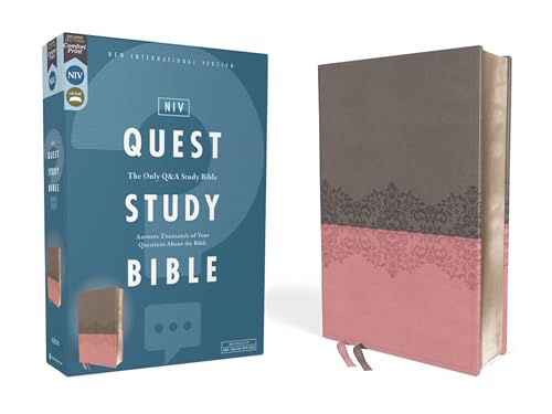 Niv, Quest Study Bible, Leathersoft, Gray/Pink, Comfort Print: The Only Q and A Study Bible by Christianity Today Intl, Imitation Leather book cover