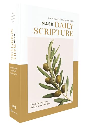 Nasb, Daily Scripture, Paperback, White/Olive, 1995 Text, Comfort Print: 365 Days to Read Through the Whole Bible in a Year by Zondervan, Paperback book cover