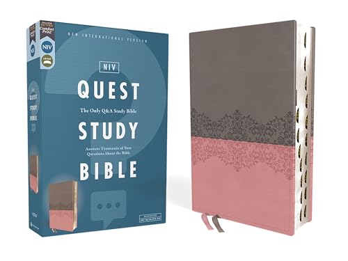Niv, Quest Study Bible, Leathersoft, Gray/Pink, Thumb Indexed, Comfort Print: The Only Q and A Study Bible by Christianity Today Intl, Imitation Leather book cover