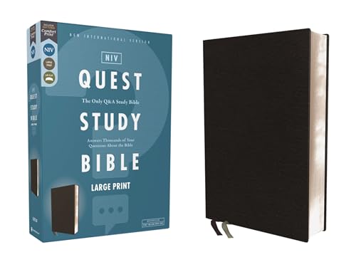 Niv, Quest Study Bible, Large Print, Bonded Leather, Black, Comfort Print: The Only Q and A Study Bible by Christianity Today Intl, Bonded Leather book cover