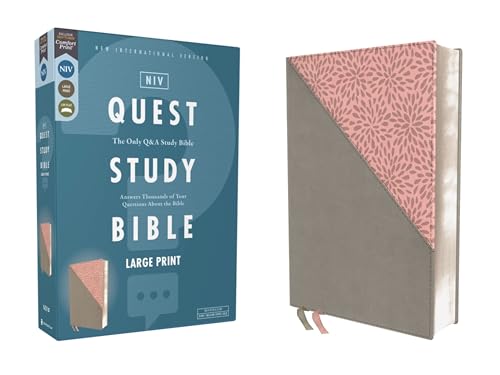 Niv, Quest Study Bible, Large Print, Leathersoft, Gray/Pink, Comfort Print: The Only Q and A Study Bible by Christianity Today Intl, Imitation Leather book cover