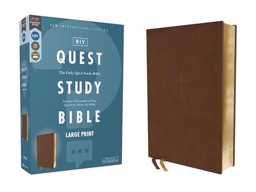 Niv, Quest Study Bible, Large Print, Leathersoft, Brown, Comfort Print: The Only Q and A Study Bible by Christianity Today Intl, Imitation Leather book cover