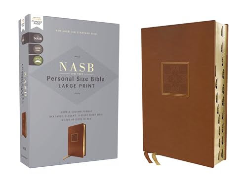 Nasb, Personal Size Bible, Large Print, Leathersoft, Brown, Red Letter, 1995 Text, Thumb Indexed, Comfort Print by Zondervan, Imitation Leather book cover