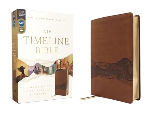 Niv, Timeline Bible, Leathersoft, Brown, Red Letter, Comfort Print: A Chronological Study Through Scripture by John R Kohlenberger III, Imitation Leather book cover