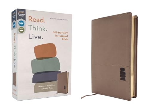 Niv, Read. Think. Live., Leathersoft, Brown, Comfort Print: 365-Day NIV Devotional Bible - Discover Your Part in God's Plan by Walk Thru the Bible, Imitation Leather book cover