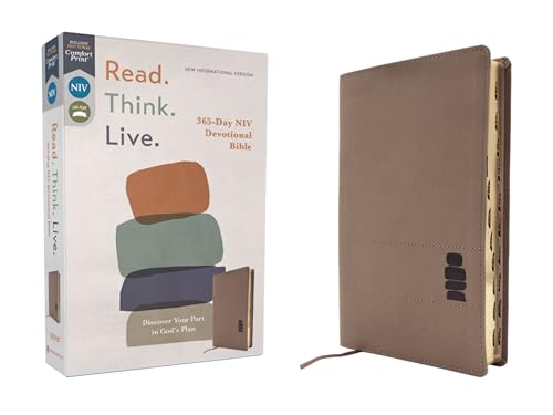 Niv, Read. Think. Live., Leathersoft, Brown, Thumb Indexed, Comfort Print: 365-Day NIV Devotional Bible - Discover Your Part in God's Plan by Walk Thru the Bible, Imitation Leather book cover