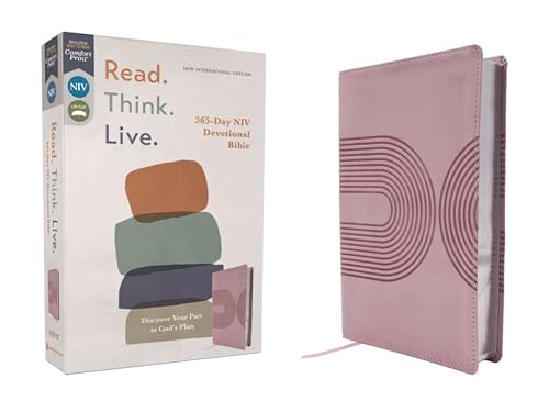 Niv, Read. Think. Live., Leathersoft, Pink, Comfort Print: 365-Day NIV Devotional Bible - Discover Your Part in God's Plan by Walk Thru the Bible, Imitation Leather book cover