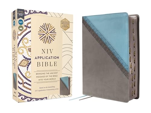 NIV Application Bible, Leathersoft, Teal/Grey, Red Letter, Thumb Indexed, Comfort Print: Bringing the Ancient Message of the Bible Into Your World by Zondervan, Imitation Leather book cover
