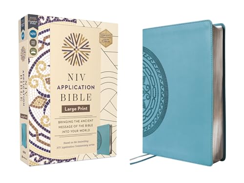 NIV Application Bible, Large Print, Leathersoft, Teal, Red Letter, Comfort Print: Bringing the Ancient Message of the Bible Into Your World by Zondervan, Imitation Leather book cover