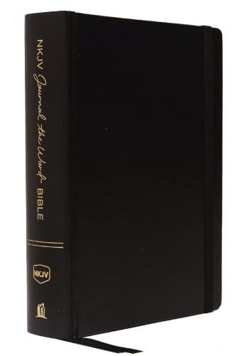 NKJV, Journal the Word Bible, Large Print, Hardcover, Black, Red Letter Edition: Reflect, Journal, or Create Art Next to Your Favorite Verses by Thomas Nelson, Hardcover book cover