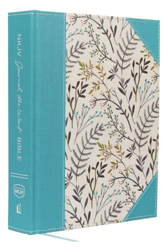 NKJV, Journal the Word Bible, Large Print, Blue Floral Cloth, Red Letter Edition: Reflect, Journal, or Create Art Next to Your Favorite Verses by Thomas Nelson, Hardcover book cover