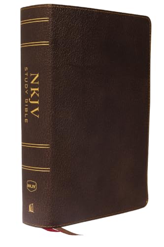 NKJV Study Bible, Premium Calfskin Leather, Brown, Full-Color, Red Letter Edition, Comfort Print: The Complete Resource for Studying God's Word book cover