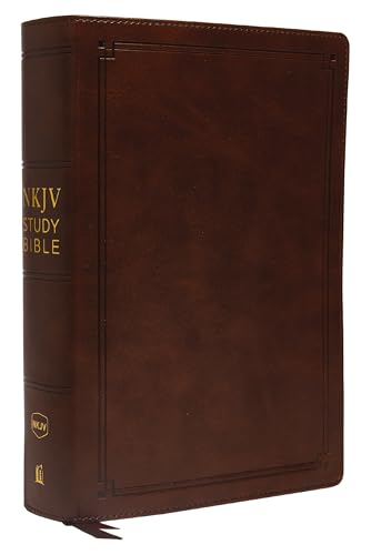 NKJV Study Bible, Imitation Leather, Brown, Red Letter Edition, Indexed, Comfort Print: The Complete Resource for Studying God's Word by Thomas Nelson, Imitation Leather book cover