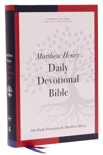 Nkjv, Matthew Henry Daily Devotional Bible, Hardcover, Red Letter, Thumb Indexed, Comfort Print: 366 Daily Devotions by Matthew Henry by Thomas Nelson, Hardcover book cover