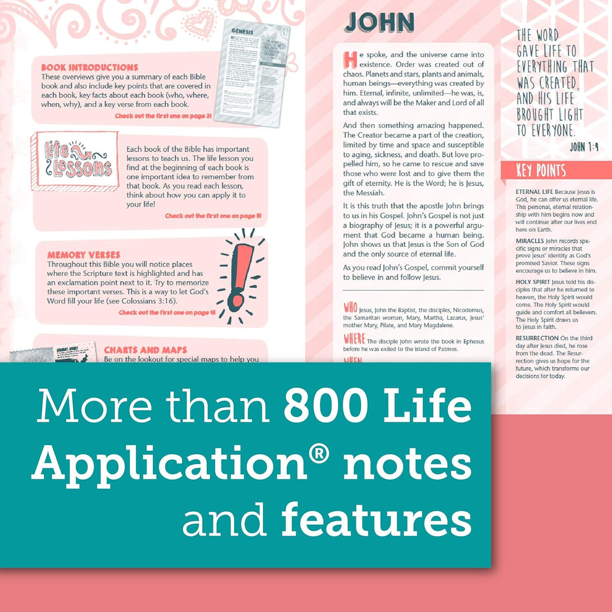 NLT Girls Life Application Study Bible (Leatherlike, Seafoam Teal/Pink Flowers)