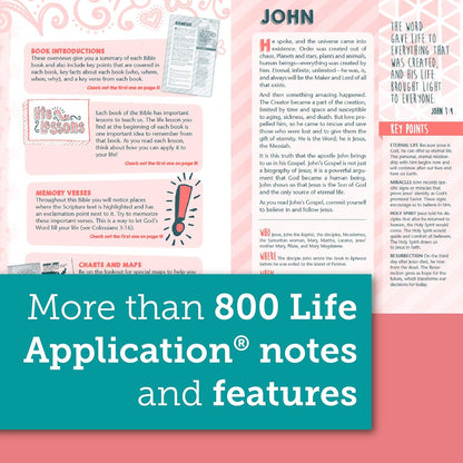 NLT Girls Life Application Study Bible (Leatherlike, Seafoam Teal/Pink Flowers)