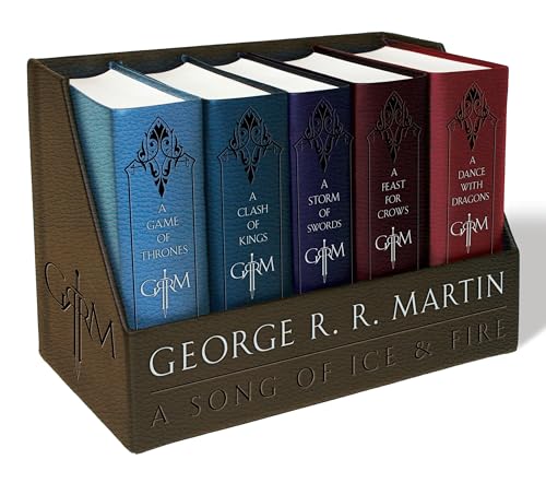 George R. R. Martin's a Game of Thrones Leather-Cloth Boxed Set (Song of Ice Andfire Series): A Game of Thrones, a Clash of Kings, a Storm of Swords, book cover