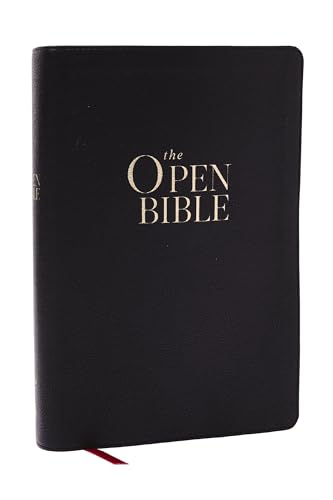 The Open Bible: Read and Discover the Bible for Yourself (Nkjv, Black Leathersoft, Red Letter, Comfort Print, Thumb Indexed) by Thomas Nelson, Imitation Leather book cover