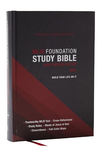 NKJV Foundation Study Bible, Wide-Margin, Black Hardcover, Red Letter by Thomas Nelson, Hardcover book cover