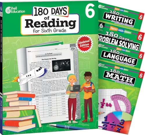 180 Days(r) Reading, Math, Problem Solving, Writing, & Language for Grade 6: 5-Book Set: Practice, Assess, Diagnose book cover