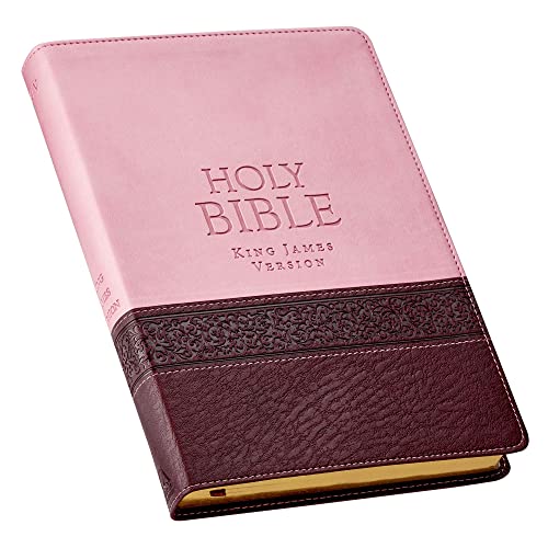 KJV Large Print Lux-Leather Brown/Pink by Christian Art Gifts, Imitation Leather book cover