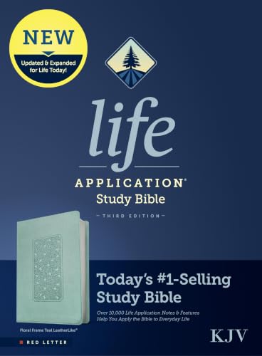 KJV Life Application Study Bible, Third Edition (Leatherlike, Floral Frame Teal, Red Letter) by Tyndale, Imitation Leather book cover