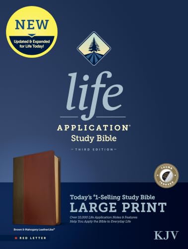 KJV Life Application Study Bible, Third Edition, Large Print (Leatherlike, Brown/Mahogany, Indexed, Red Letter) by Tyndale, Imitation Leather book cover