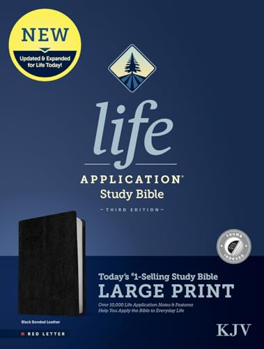 KJV Life Application Study Bible, Third Edition, Large Print (Bonded Leather, Black, Indexed, Red Letter) by Tyndale, Bonded Leather book cover