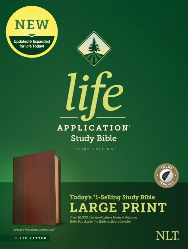 NLT Life Application Study Bible, Third Edition, Large Print (Red Letter, Leatherlike, Brown/Tan, Indexed) by New Living Translation, Imitation Leather book cover