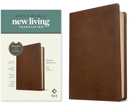 NLT Thinline Reference Bible, Filament Enabled Edition (Red Letter, Leatherlike, Rustic Brown) by New Living Translation, Imitation Leather book cover