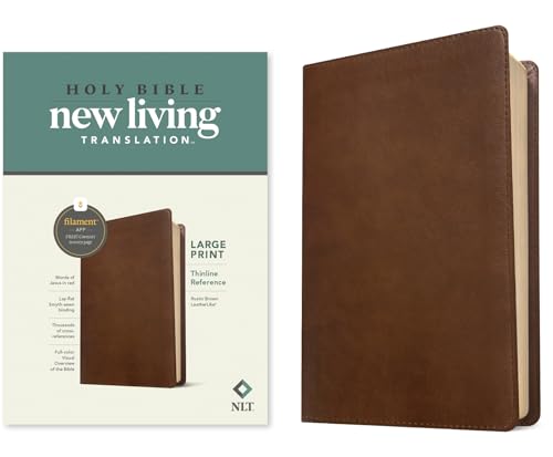 NLT Large Print Thinline Reference Bible, Filament Enabled Edition (Red Letter, Leatherlike, Rustic Brown) by New Living Translation, Imitation Leather book cover