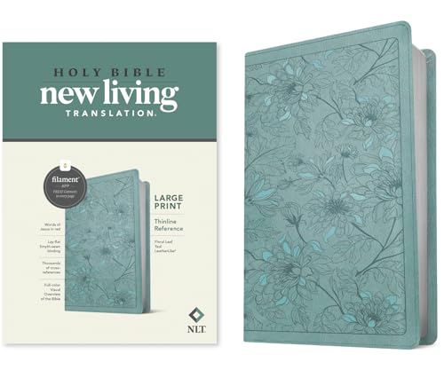 NLT Large Print Thinline Reference Bible, Filament Enabled Edition (Red Letter, Leatherlike, Floral/Teal) by New Living Translation, Imitation Leather book cover