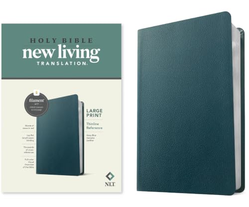 NLT Large Print Thinline Reference Bible, Filament Enabled Edition (Red Letter, Genuine Leather, Blue) by New Living Translation, Leather book cover