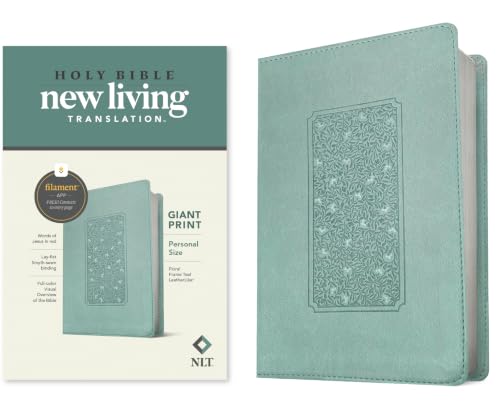 NLT Personal Size Giant Print Bible, Filament Enabled Edition (Red Letter, Leatherlike, Floral Frame Teal) by New Living Translation, Imitation Leather book cover