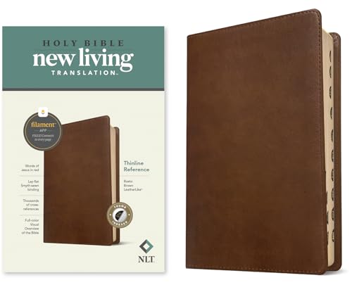 NLT Thinline Reference Bible, Filament Enabled Edition (Red Letter, Leatherlike, Rustic Brown, Indexed) by New Living Translation, Imitation Leather book cover