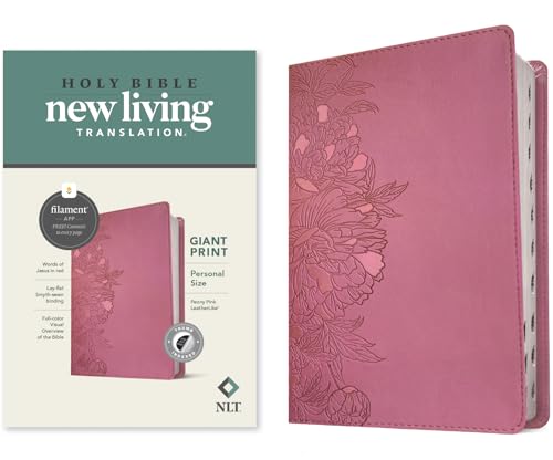 NLT Personal Size Giant Print Bible, Filament Enabled Edition (Red Letter, Leatherlike, Peony Pink, Indexed) by New Living Translation, Imitation Leather book cover
