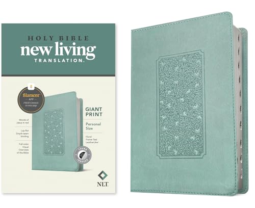 NLT Personal Size Giant Print Bible, Filament Enabled Edition (Red Letter, Leatherlike, Floral Frame Teal, Indexed) by New Living Translation, Imitation Leather book cover