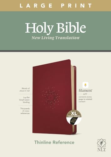 NLT Large Print Thinline Reference Bible, Filament Enabled Edition (Red Letter, Leatherlike, Berry, Indexed) by New Living Translation, Imitation Leather book cover
