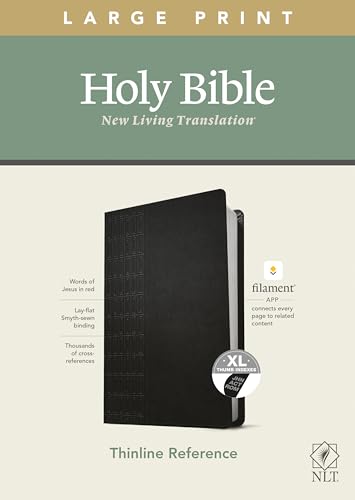 NLT Large Print Thinline Reference Bible, Filament Enabled Edition (Red Letter, Leatherlike, Black, Indexed) by New Living Translation, Imitation Leather book cover