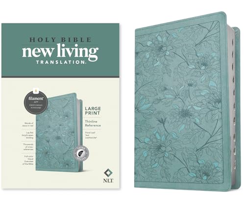 NLT Large Print Thinline Reference Bible, Filament Enabled Edition (Red Letter, Leatherlike, Floral/Teal, Indexed) by New Living Translation, Imitation Leather book cover
