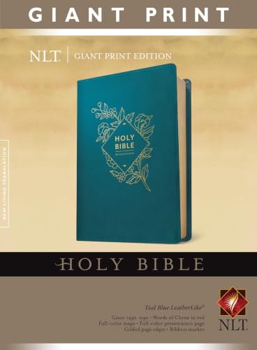 Holy Bible, Giant Print NLT (Red Letter, Leatherlike, Teal Blue) by New Living Translation, Imitation Leather book cover